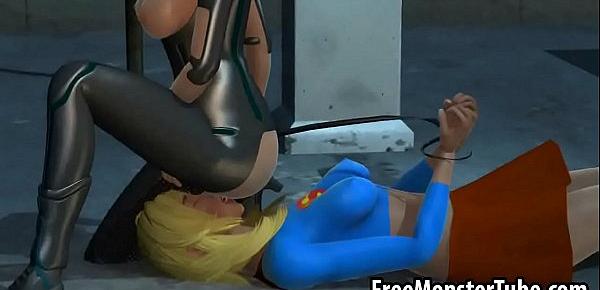  Two sexy 3D cartoon super hero babes dyke it outomanandsoopergirl1-high 2